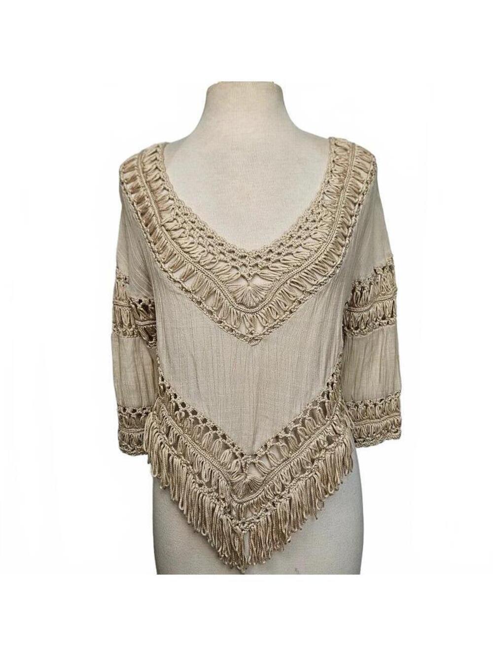 Fp vibes Nwt fringe 3/4 top cotton blend small